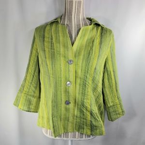 Jones NY NWOT Green Linen Striped Button Down Top Size 10P